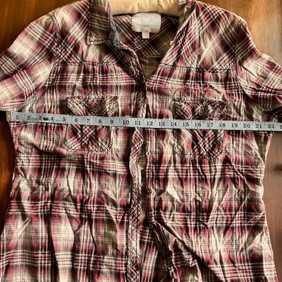 Maurices Plaid Thin Summer Button Down Top with Back Detail - Picture 9 of 10